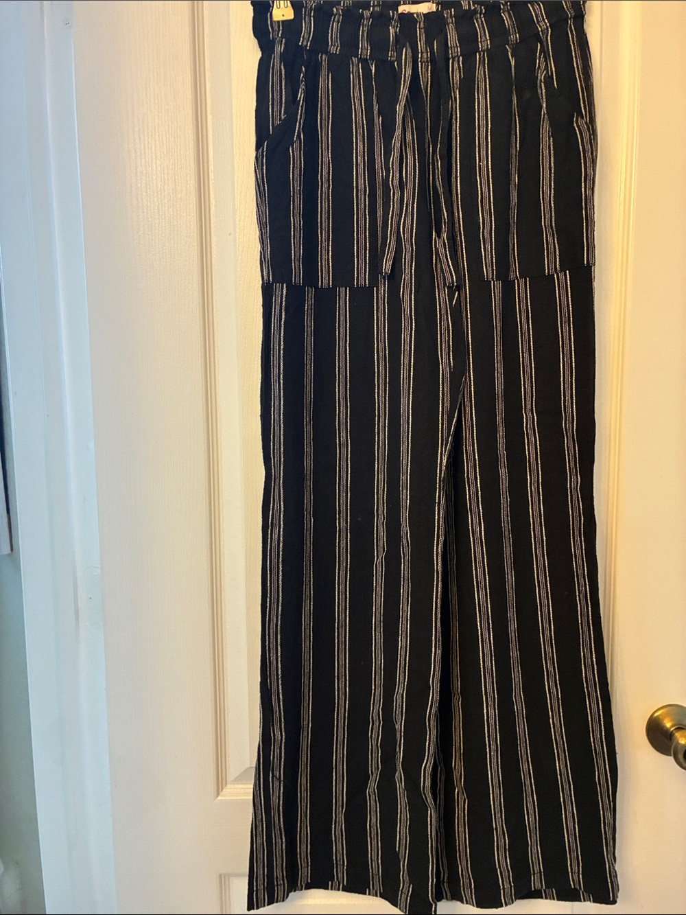 Striped Wide-Leg Women's Pants - Black